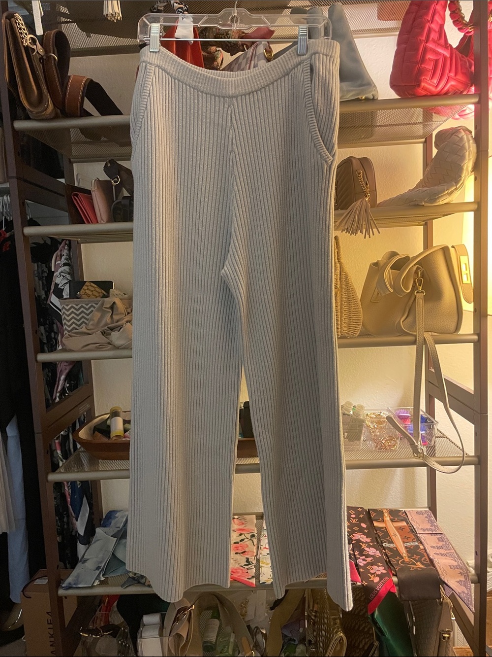 WORN ONCE Marissa Webb Ribbed Pants Soft Merino Wool Blend in Light Gray
